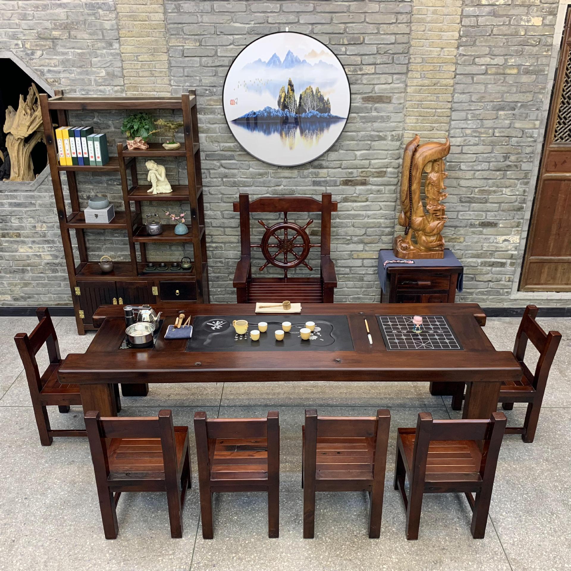 老船木茶桌椅组合家用茶台功夫茶几实木茶桌茶具套装桌子一体简约