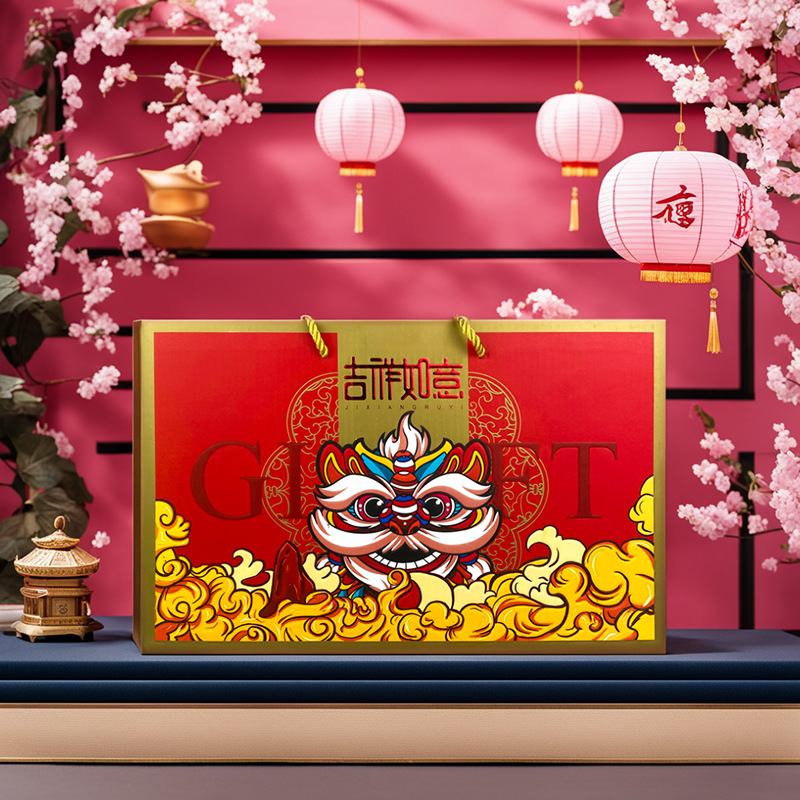 超大国潮醒狮吉祥如意烫金立体画开业送礼包装盒通用空礼品盒现货
