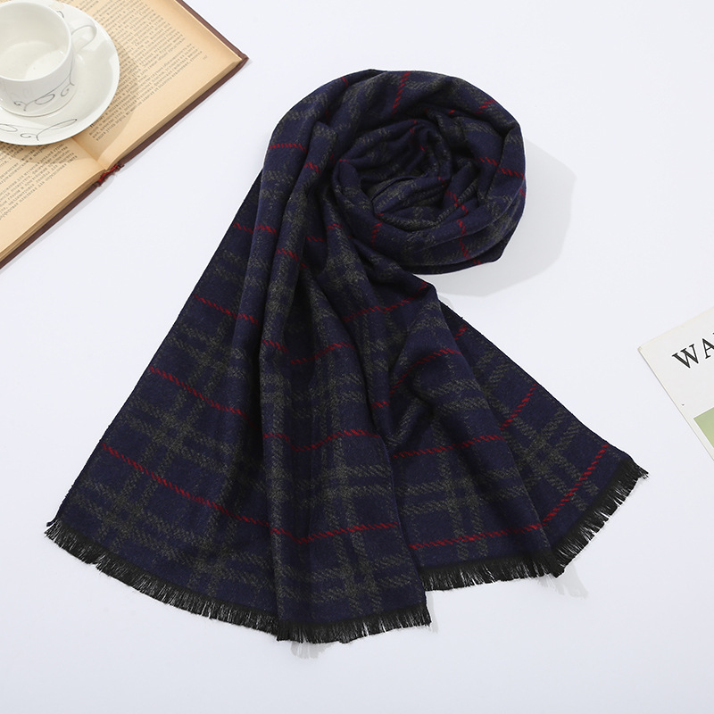 2022 Autumn and Winter New Thick Retro British Style Artificial Cashmere Scarf Men's All-Match Plaid Short Beard Scarf