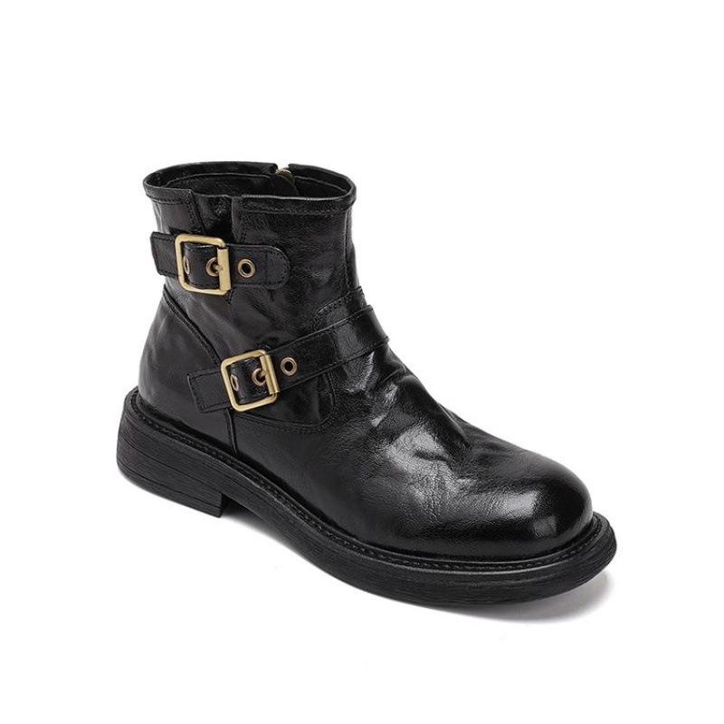 林小众轻奢2025秋冬手工女鞋跨境外贸复古女鞋女靴软皮复古忆丁靴