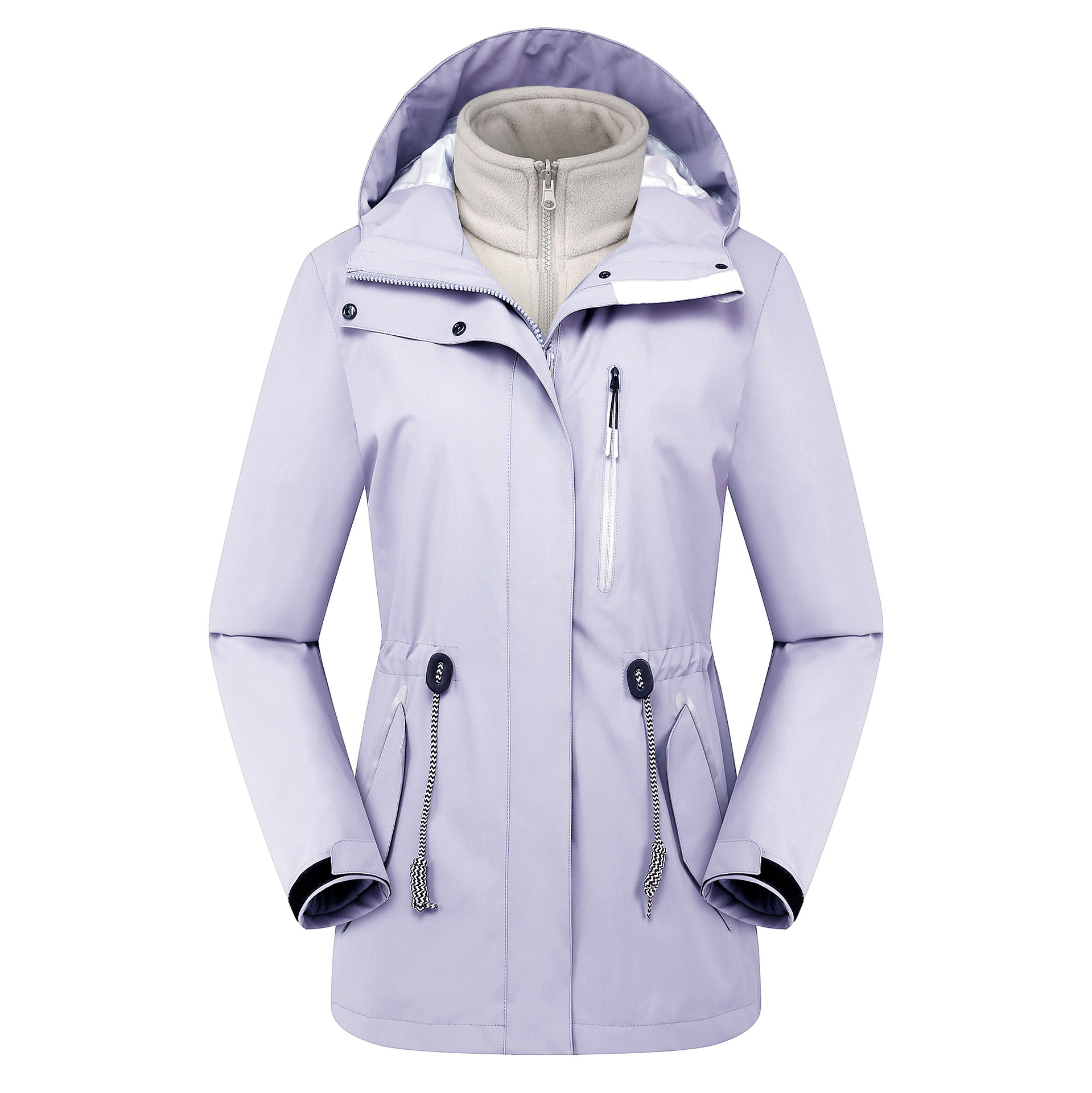 中长款冲锋衣女可拆卸三合一反光条防风防水透气加厚保暖风衣外套