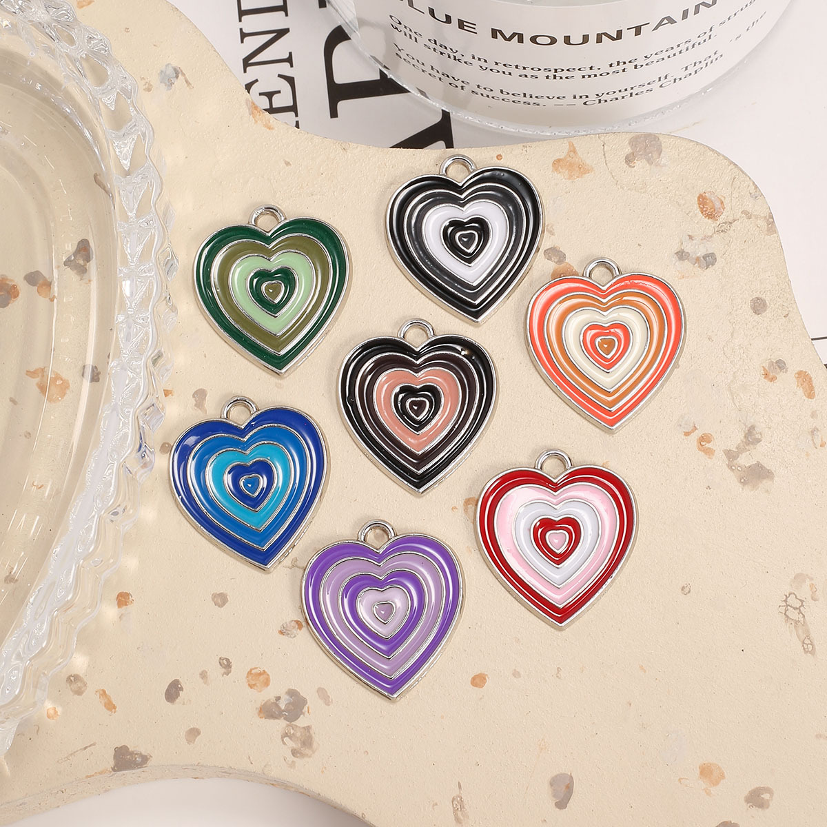 Cross-Border Hot Sale White K Bottom Colored Loving Heart Accessories Creative Colorful Dripping Oil DIY Accessories Earrings Necklace Bracelet Wholesale