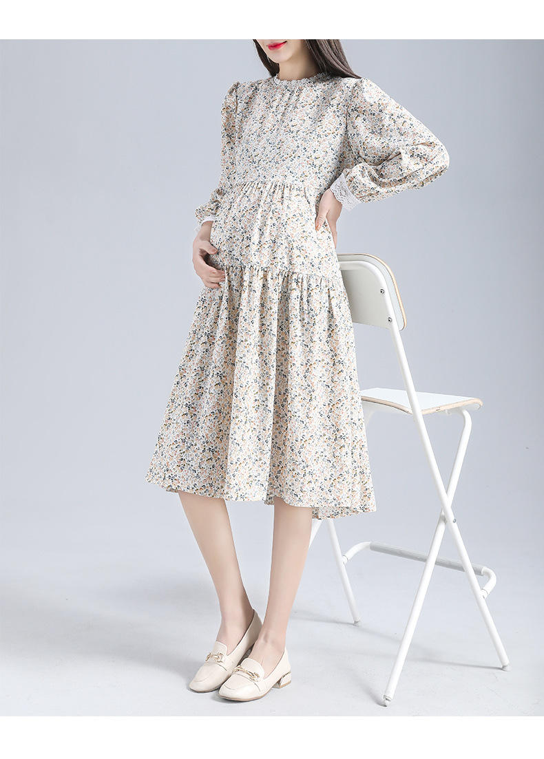 孕妇连衣裙春秋2022新款时尚减龄洋气碎花长裙女早春哺乳宽松裙子