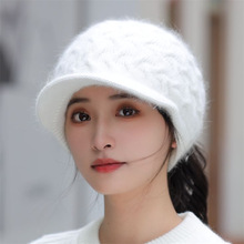 帽子女新款韩版网红毛线帽露头发扎马尾弯檐针织帽空顶帽子女