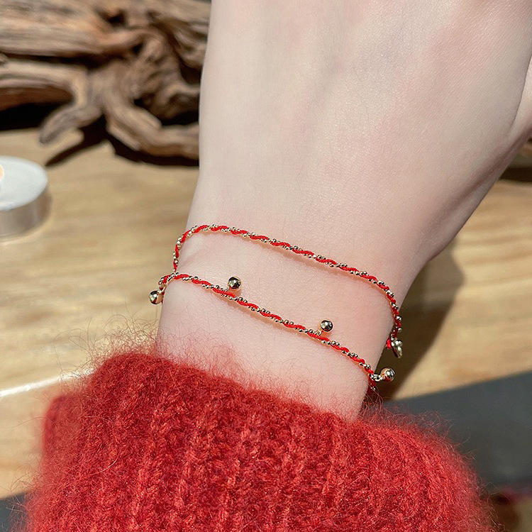 喜庆新年本命年红绳手链女韩国个性简约百搭气质时尚双层叠戴手链