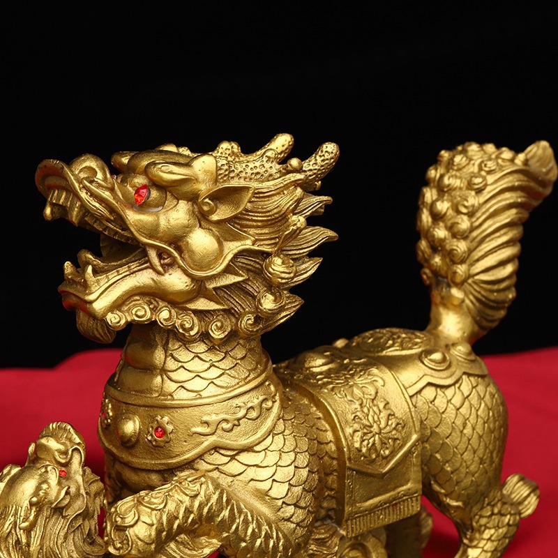 包邮纯铜吉祥如意麒麟摆件一对戏珠麒麟家居装饰品玄关客厅工艺品