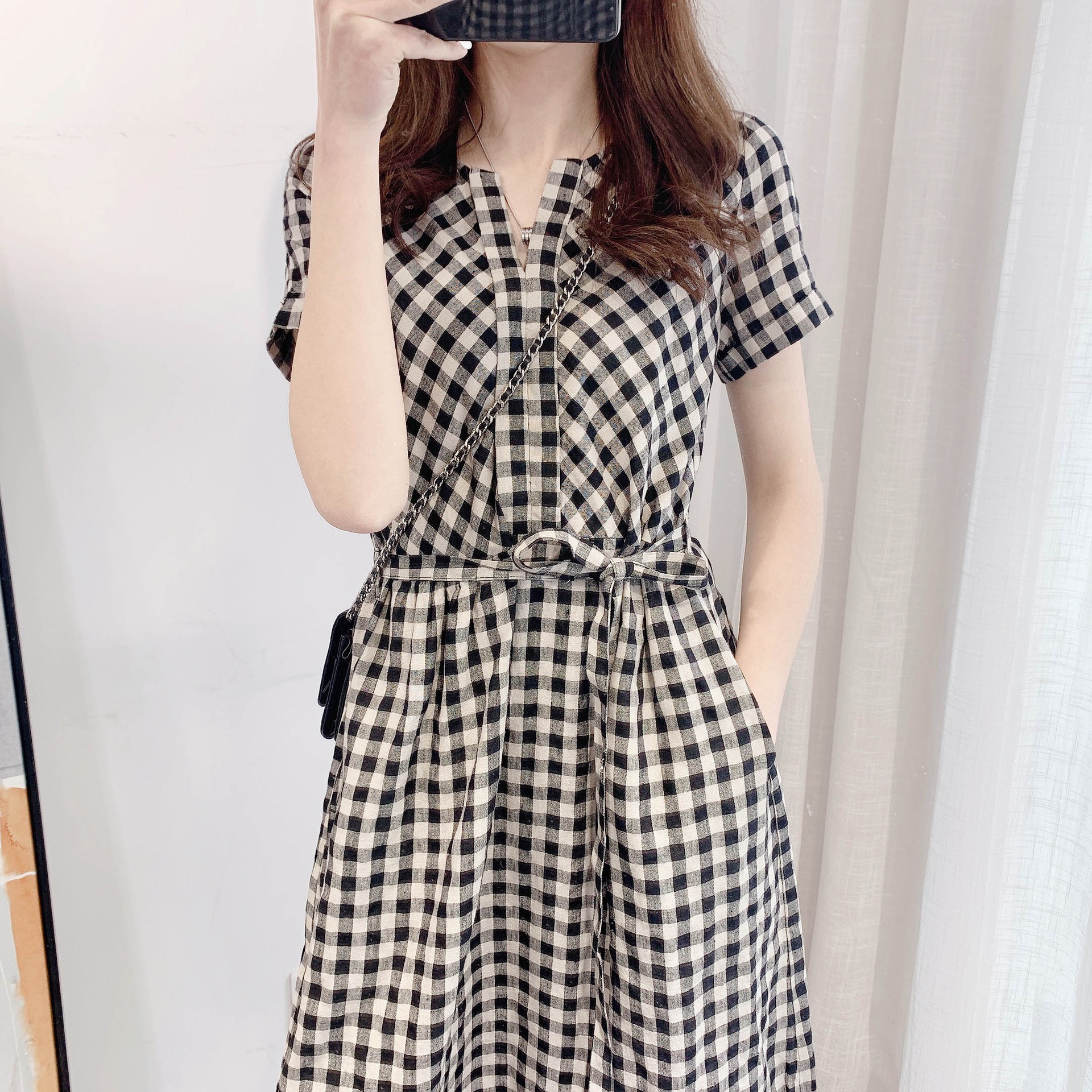 日本日系高端外贸出口尾单剪标女装大牌亚麻棉麻苎麻短袖连衣裙女