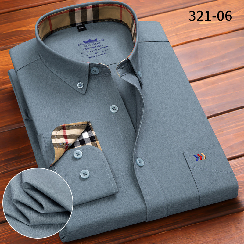 Autumn New Shirt Men's Cotton Oxford Fabric Color Matching Casual Long-Sleeved Shirt Non-Ironing