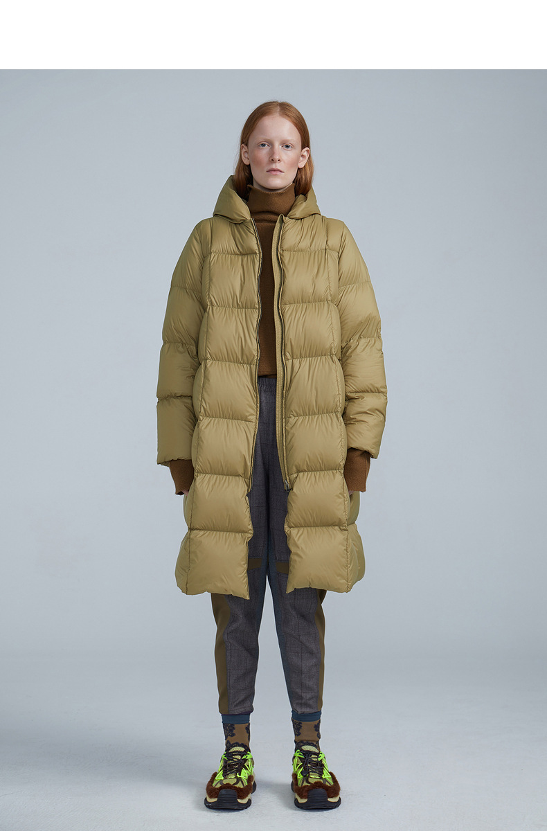 江南布衣同款冬季羽绒服女中长款过膝宽松连帽白鸭绒面包服外套