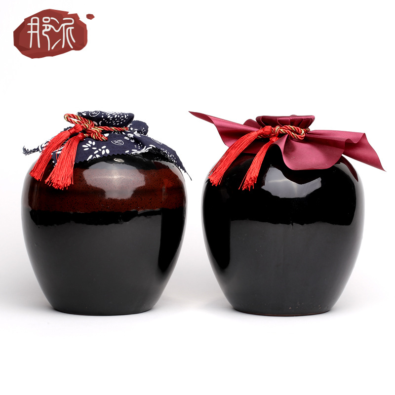 宜兴陶瓷空酒瓶5斤装黑红釉喜酒坛土陶白酒黄酒自酿酒坛子2500ml