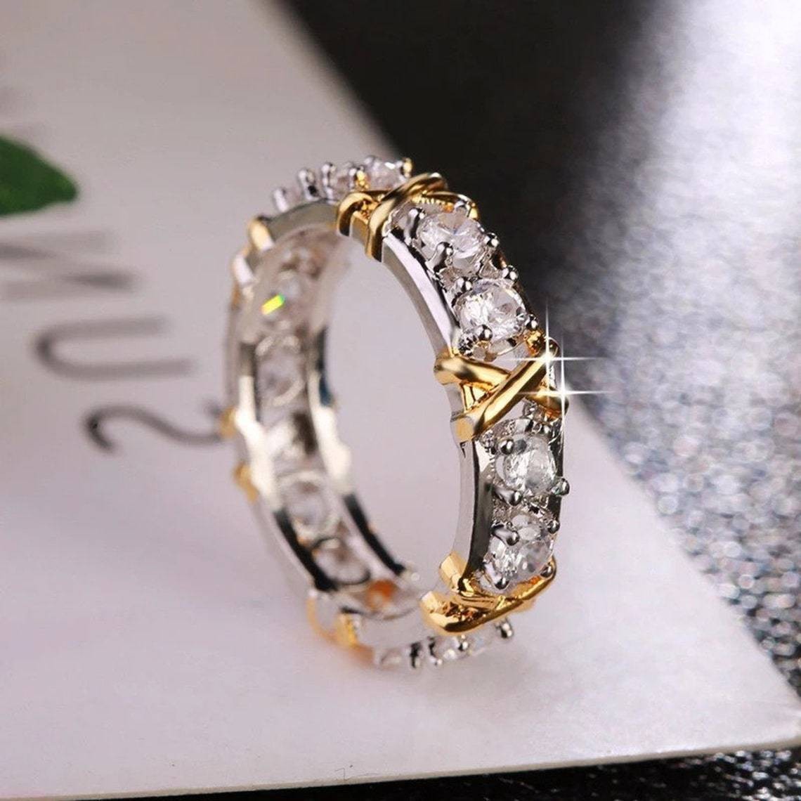 Yunjin Europe and America Cross Border New Luxury Shiny Zircon Cross Ring Women's Fashion Simple Ring Jewelry Wholesale