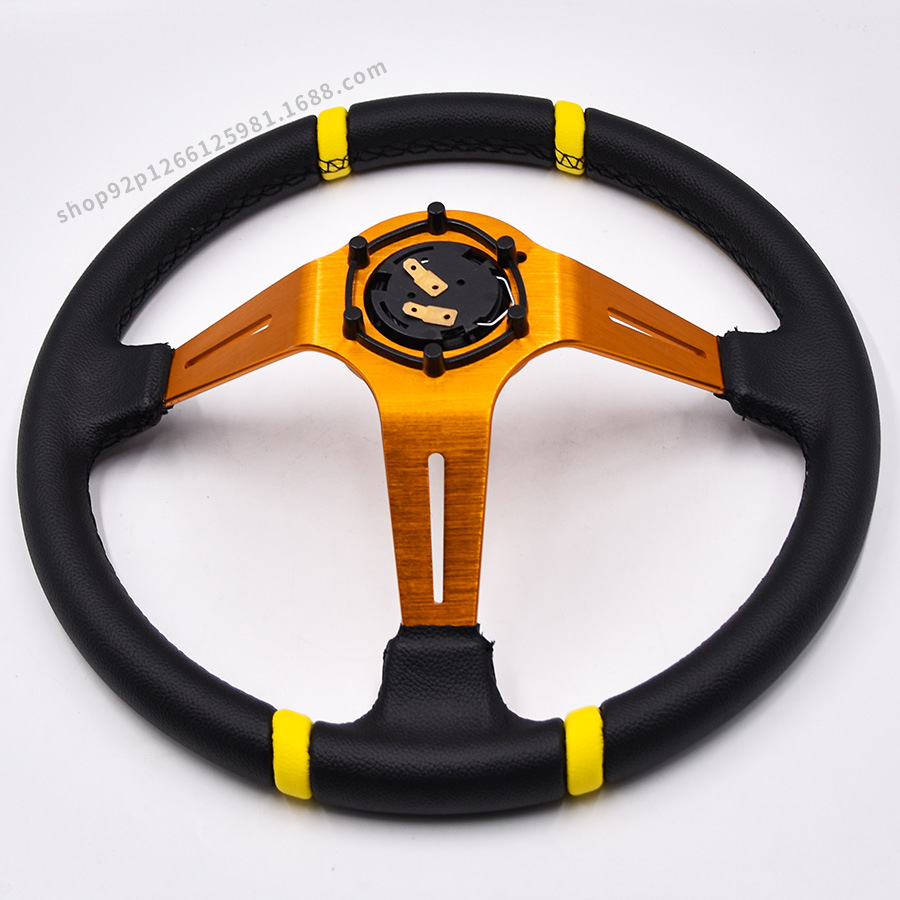 汽车改装赛车方向盘 14寸pvc皮革竞技运动通用方向盘 350mm大凹
