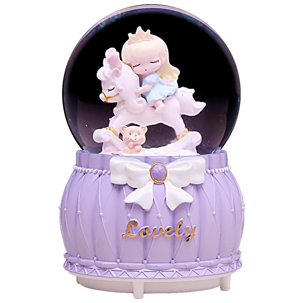 Carousel Girl Crystal Ball Music Box Cute Cartoon Castle Music Box Luminous Rotating Student Gift Batch