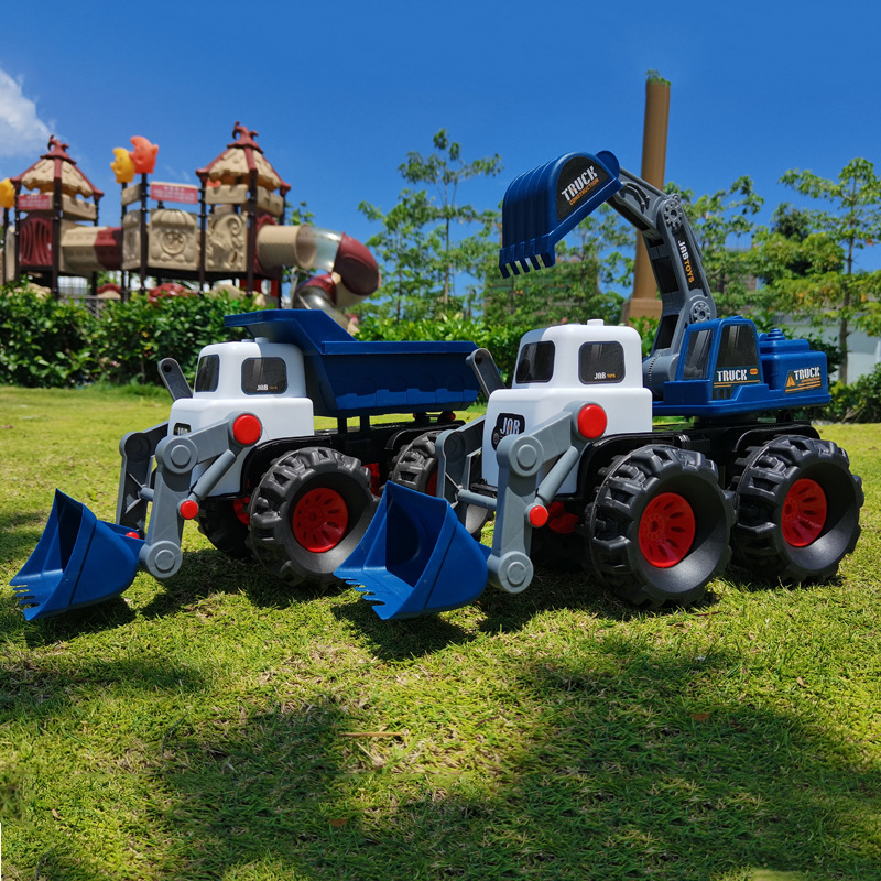 Tiktok Boy's Large Inertia Engineering Vehicle Excavator Bulldozer Children's Toy Wholesale Stall Hot Sale
