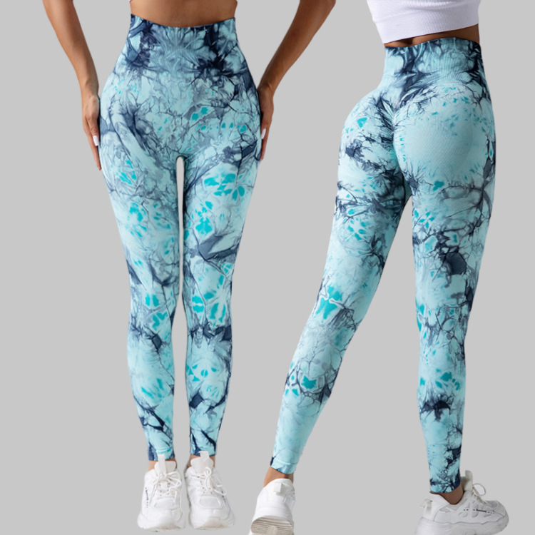 Cross-Border New Arrival Seamless Peach Yoga Tight Women's Tie-Dyed Tie-Wrap Printed High Waist Hip Lift Sports Running Fitness Pants