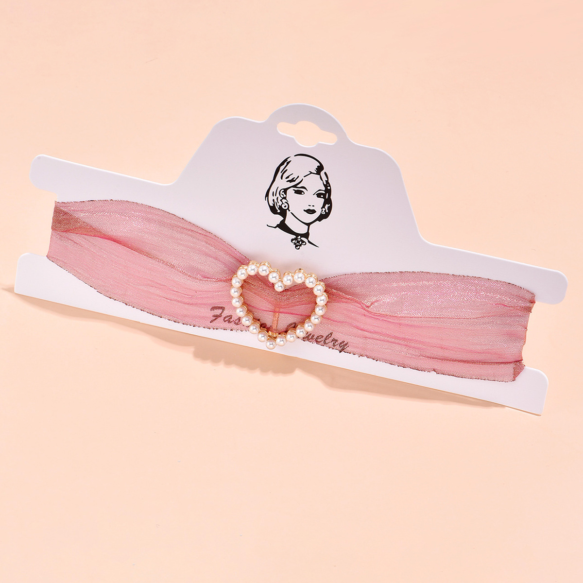 热销欧美韩系心形镶嵌仿珍珠扣件网纱颈链粉色项圈项链1条-阿里巴巴