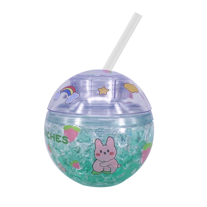 Creative round Cup with Straw Earth Cup Gel Vacuum Cup Summer Children Beverage Water Cup Student Online Red Planet Cup