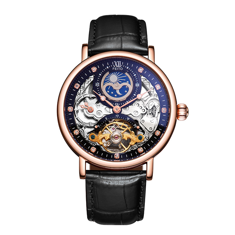 Feito Watch Men Tourbillon Best-Seller on Douyin Fashion Mechanical Watch Hollow Waterproof Leather Wrist Watch