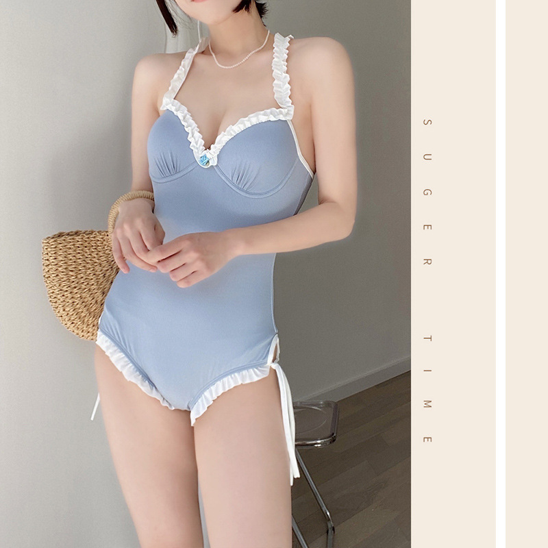 2022 New One-Piece Swimsuit for Women and Students Sexy Beauty Back Small Chest Push up Small Fresh Hot Spring Swimsuit Ins