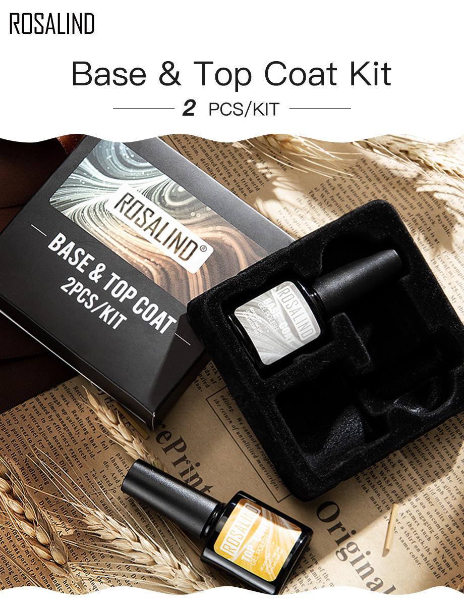rosalind跨境美甲磨砂封层套装2pcs 甲油胶功能胶底胶封层吻合剂