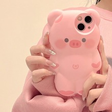 立体小猪适用苹果15PRO手机壳卡通粉色iphone14Promax防摔保护套
