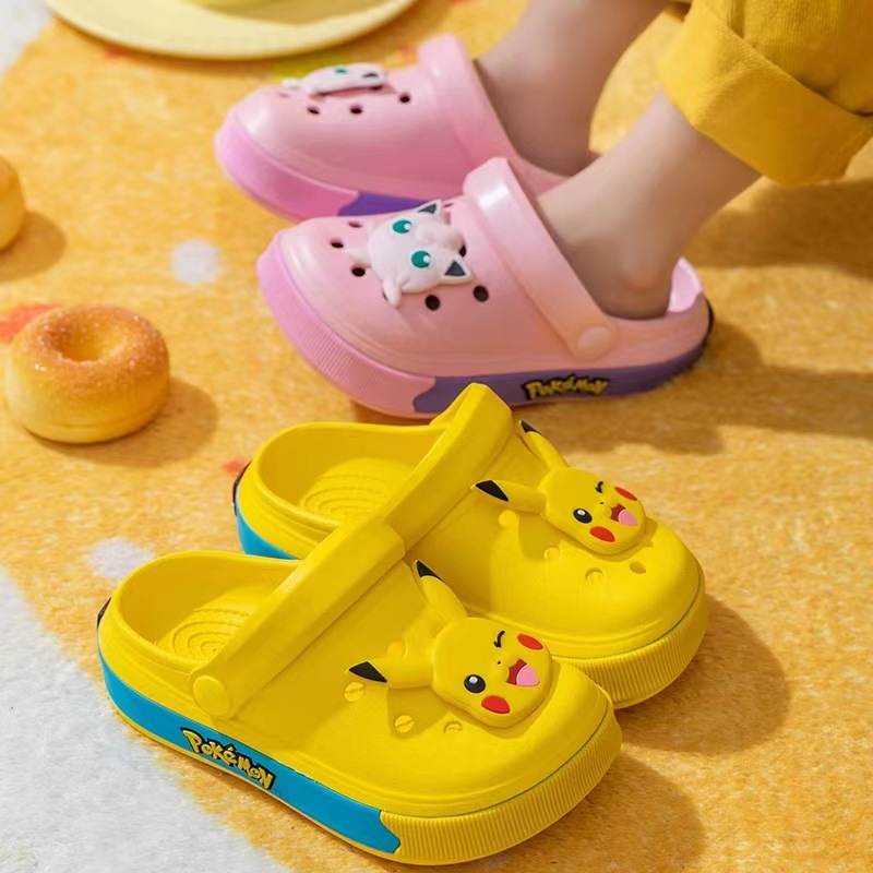 夏季新款宝可梦皮卡丘儿童洞洞鞋男童女童室内防滑中