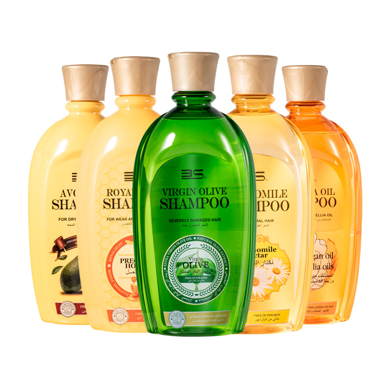 全英文跨境洗发水茶花油牛油果初榨橄榄蜂王浆洋甘菊洗发露水外贸
