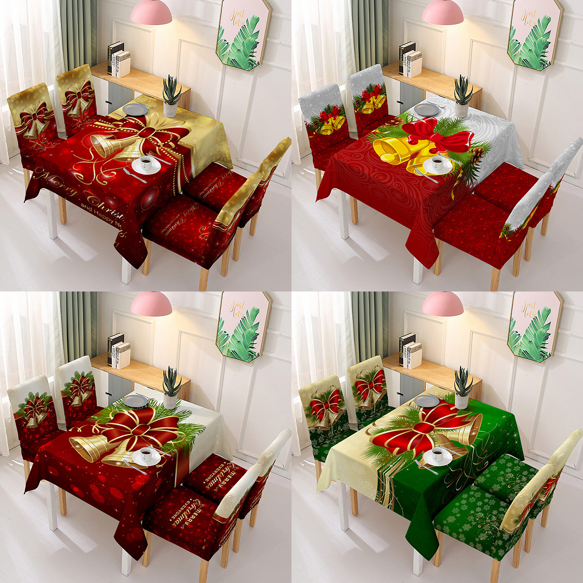 Cross-Border New Arrival Christmas Chair Cover Holiday Decoration All-Inclusive Elastic Chair Cover Household Dining Table Oil-Proof Waterproof Tablecloth