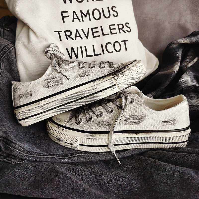 脏脏鞋男女学生韩版网红做旧小脏鞋帆布鞋复古情侣休闲板鞋新款潮