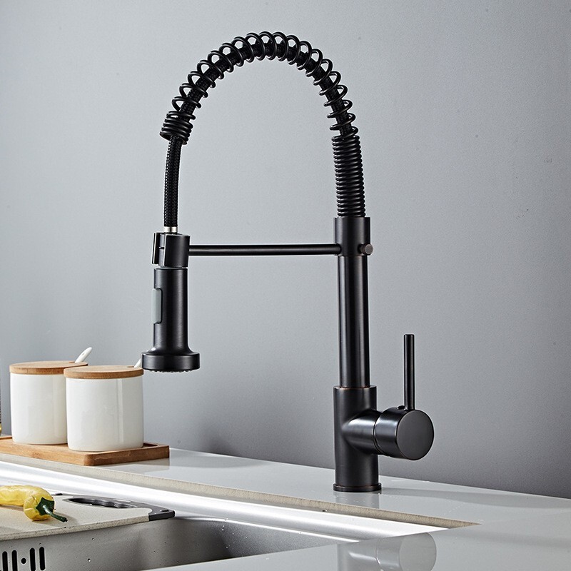 Pull-out Kitchen Hot and Cold Water Faucet Telescopic Rotating Vegetable Basin Sink Sink Stainless Steel Spring Faucet Water Tap