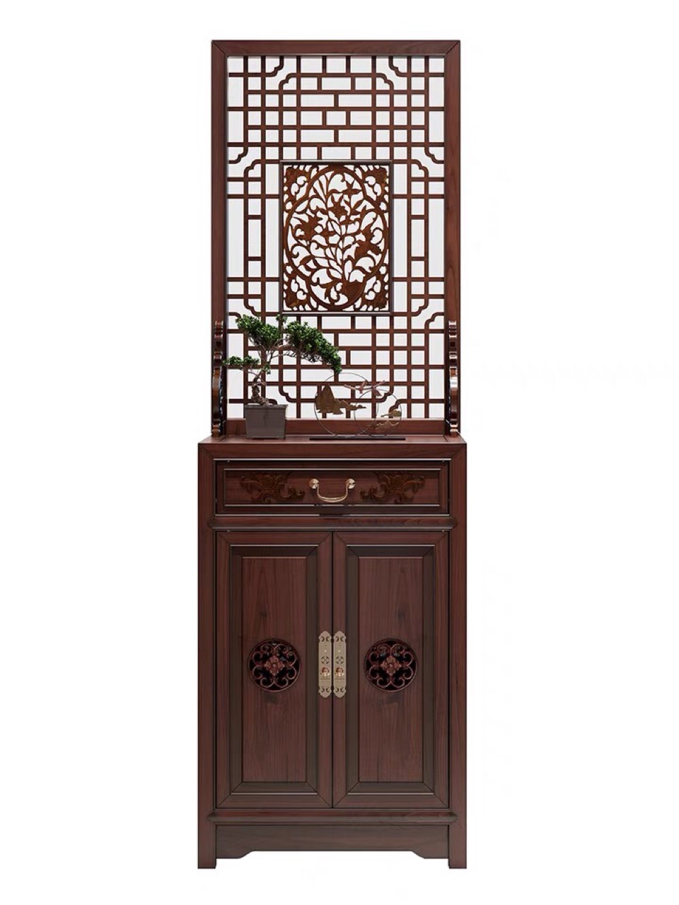 古典中式成人见详情新中式实木棕色屏风柜小玄关柜