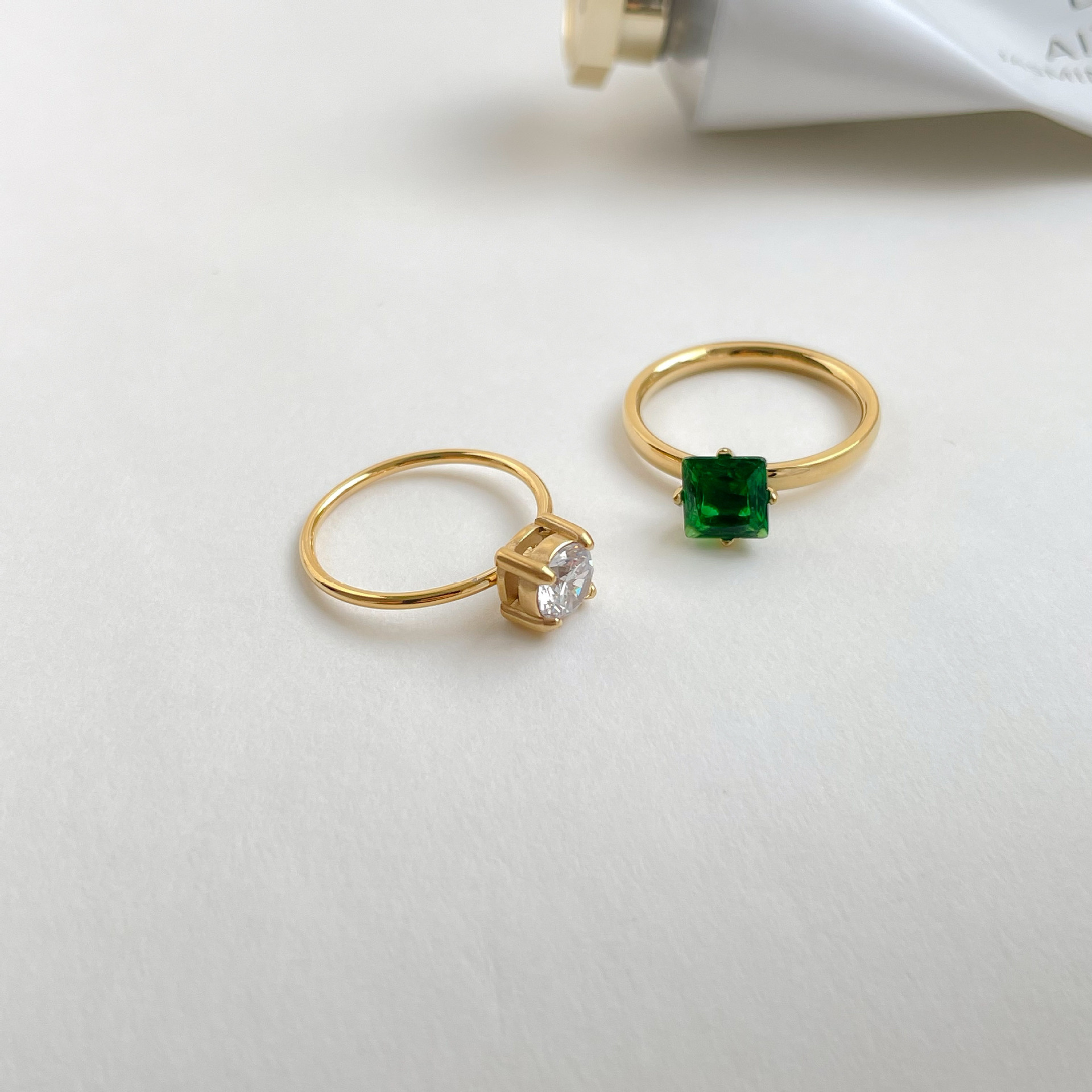 小方钻戒方形戒指女绿锆石食指戒方钻冷淡风指环