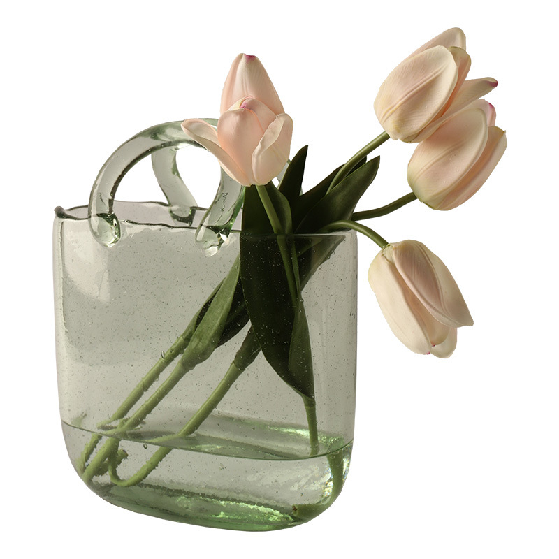 Trending Creative Bags Basket Glass Vase Transparent Hydroponic Flower Vase Flower Dining-Table Decoration Shooting