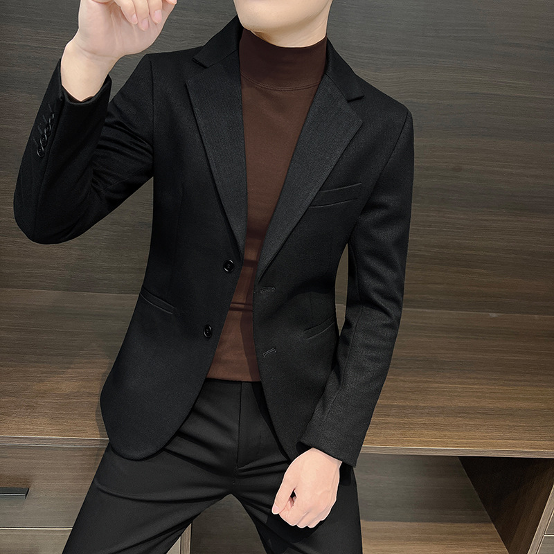 毛呢西装男士外套新款2024春季商务男装感春秋款休闲西服-阿里巴巴