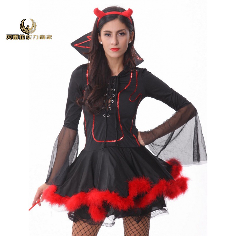 速卖通万圣节服装女巫装恶魔装小魔女女鬼哥特制服派对外贸短裙