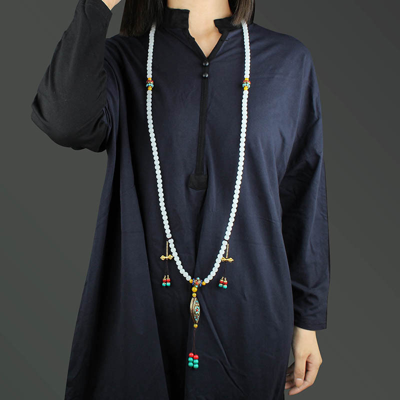 Chinese Style Nepal Beads Exaggerated Crossbody Necklace Sweater Chain Cotton and Linen Ethnic Style Clothing Accessories Hand-Held Pendant for Women