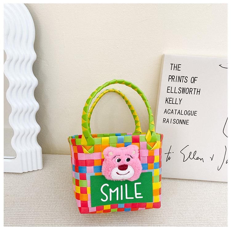 Children's Vegetable Basket Collection ~ Fashion Girly Style Colorful Flowers Summer Rainbow Woven Handbag Small Square Bag