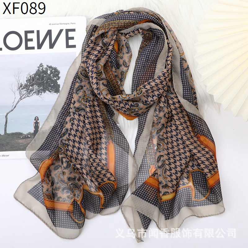 New Chiffon Silk Scarf Houndstooth Cashew Printed Scarf Spring and Summer Sunscreen Scarf Autumn and Winter Neck Protection Scarf Thin Silk Scarf