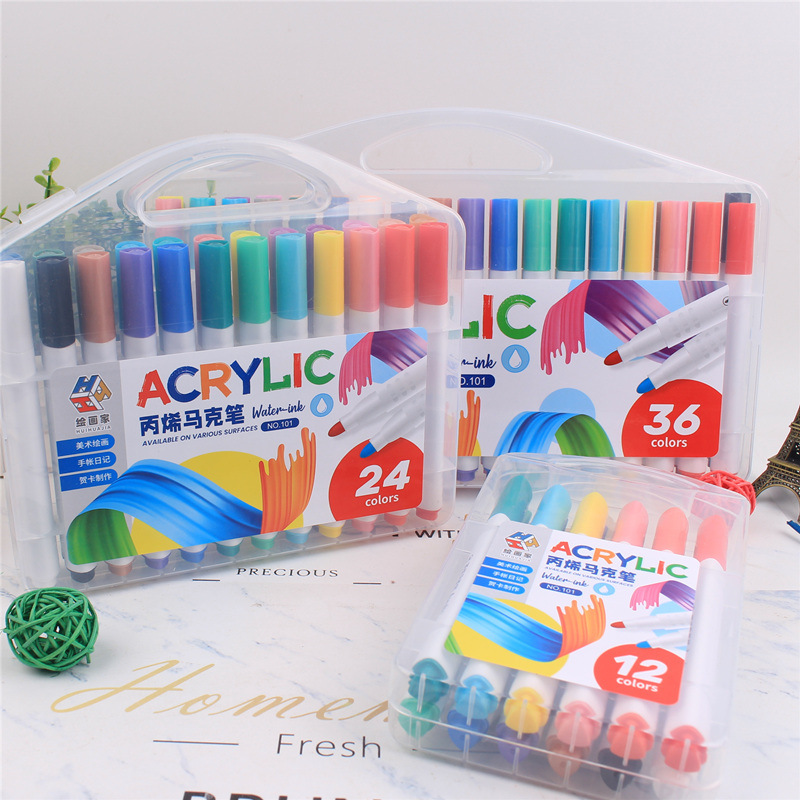 Acrylic Marker Pen 12 Colors 24 Colors 48 Color Screen Red Cloth Ceramic Wooden Top Drawing Pen Waterproof Marker Wholesale