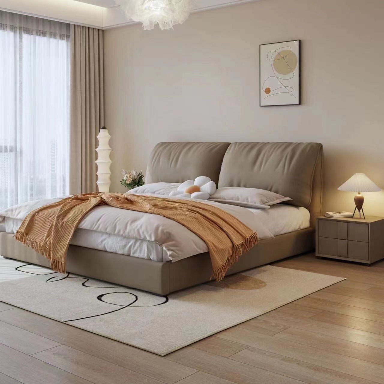 现代简约布艺床1.8x2米双人床大气意式床头软包床1.5米主卧榻榻米