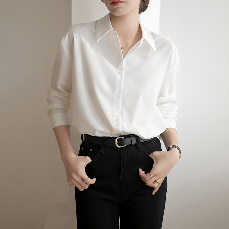 基础款职业通勤叠穿女式衬衫2024春秋设计感宽松长袖面试内搭衬衣