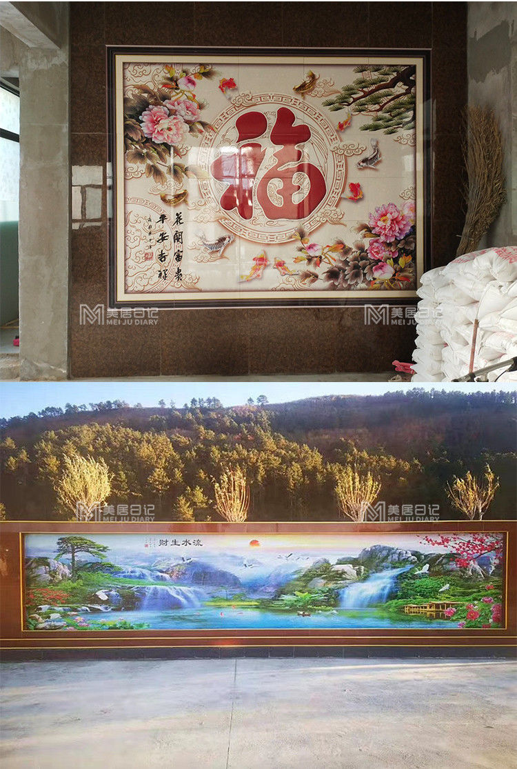迎门墙福字瓷砖户外3d风景山水画背景墙农村别墅室外院子影壁墙砖