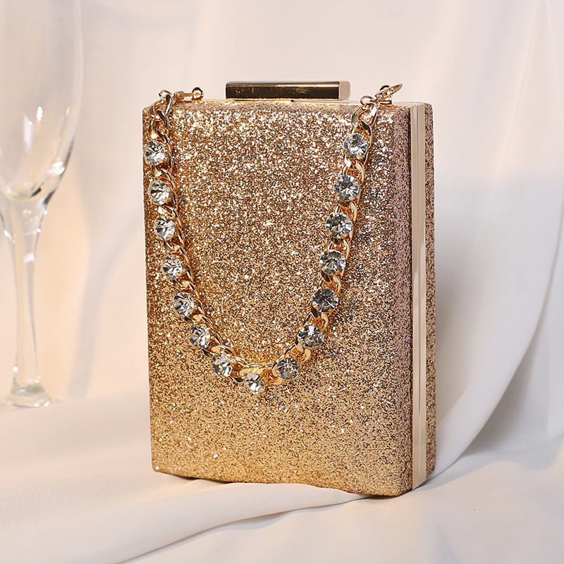 Cross-Border New Arrival Dinner Bag Rhinestone Chain Portable Crossbody Small Square Bag Women's Small Bag Ladies Banquet