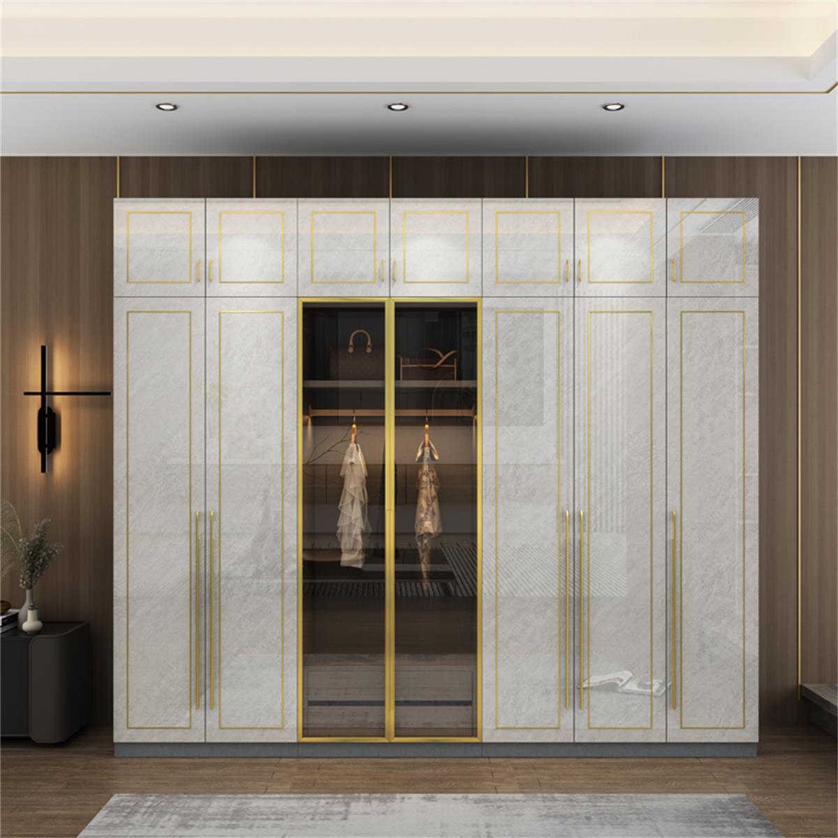 轻奢欧式衣柜顶柜 卧室四五六门衣柜衣橱房间玻璃大衣柜