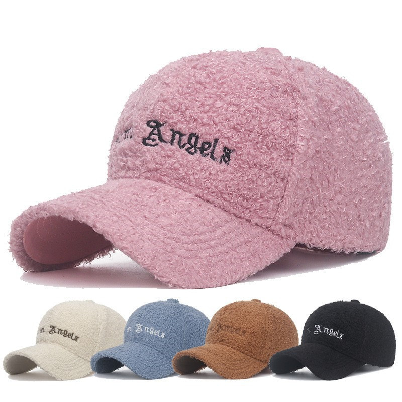 Fashion Letter Baseball Cap Korean Style Embroidered Hat Cap Versatile Couple Peaked Cap Autumn and Winter New Lamb Wool Warm Hat