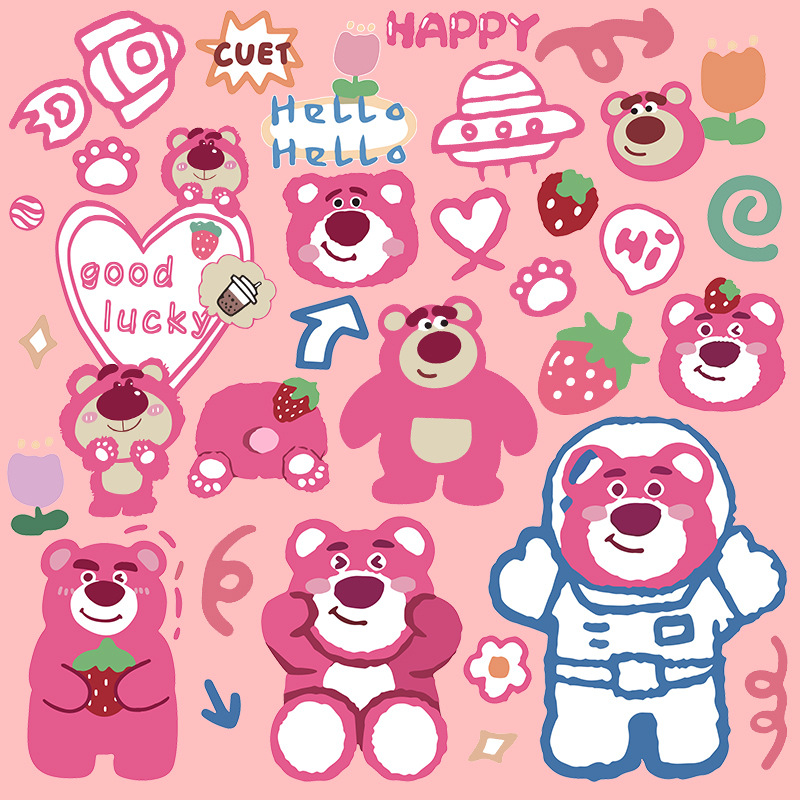 卡通可爱草莓熊贴纸装饰笔记本电脑ipad手机壳保温杯头盔收纳箱贴