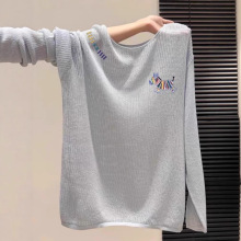 欧洲站高端2025秋季新款女装蓝色小马针织T恤高级感穿搭上衣欧货