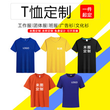 重磅圆领纯棉t恤定制广告文化衫印logo刺绣企业工作服diy短袖班服