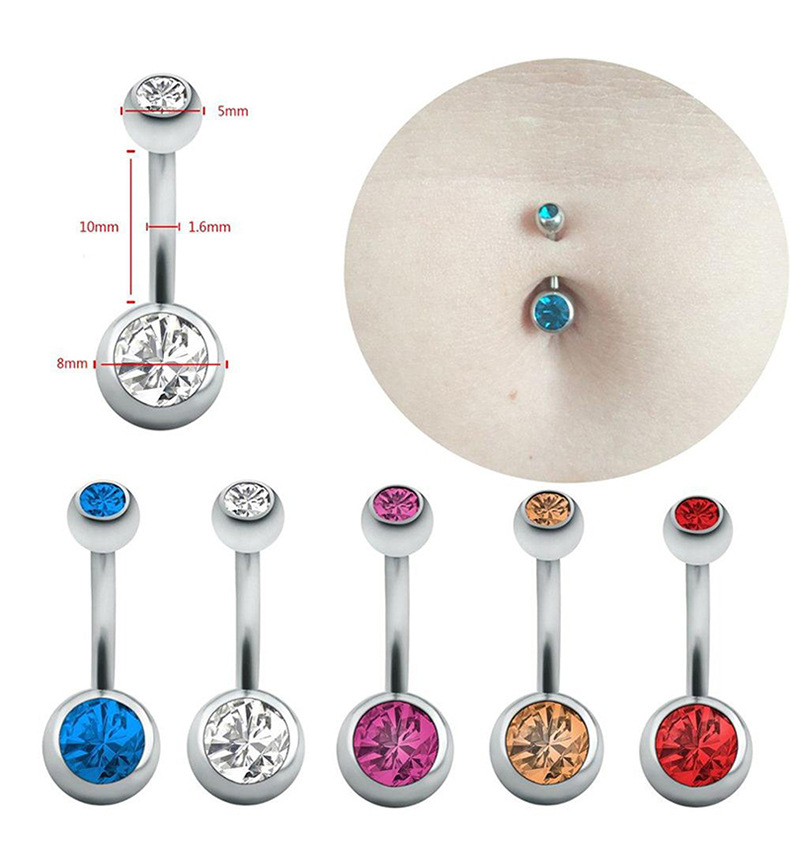 亚马逊爆款钛钢双钻肚脐钉不锈钢防过敏人体穿刺饰品细针肚脐环扣