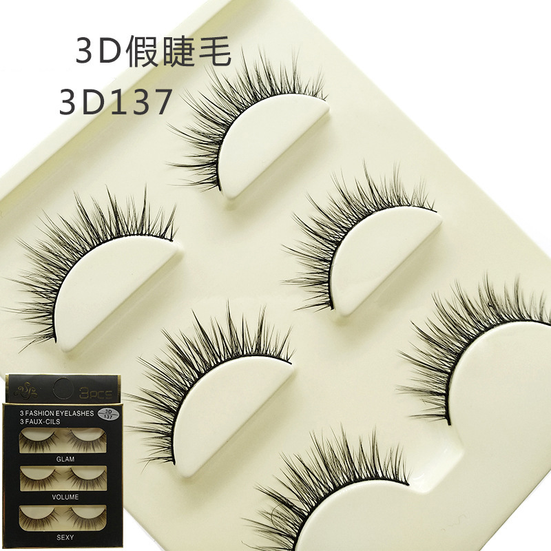 3d137 3D False Eyelashes Three Pairs Eyelash Multi-Layer Three-Dimensional Cross Eyelash Foreign Trade
